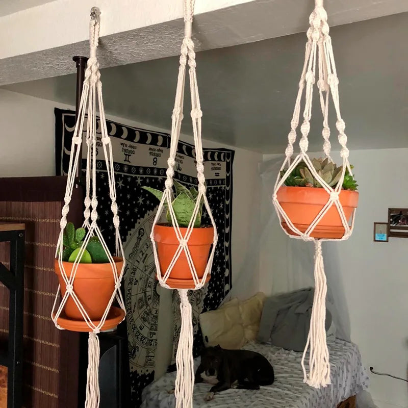 Hanging Plant Handmade Macrame Plant Hanger Flower Pot Planter Hanger Wall Decor Courtyard Garden Hanging Planter Hanging Basket