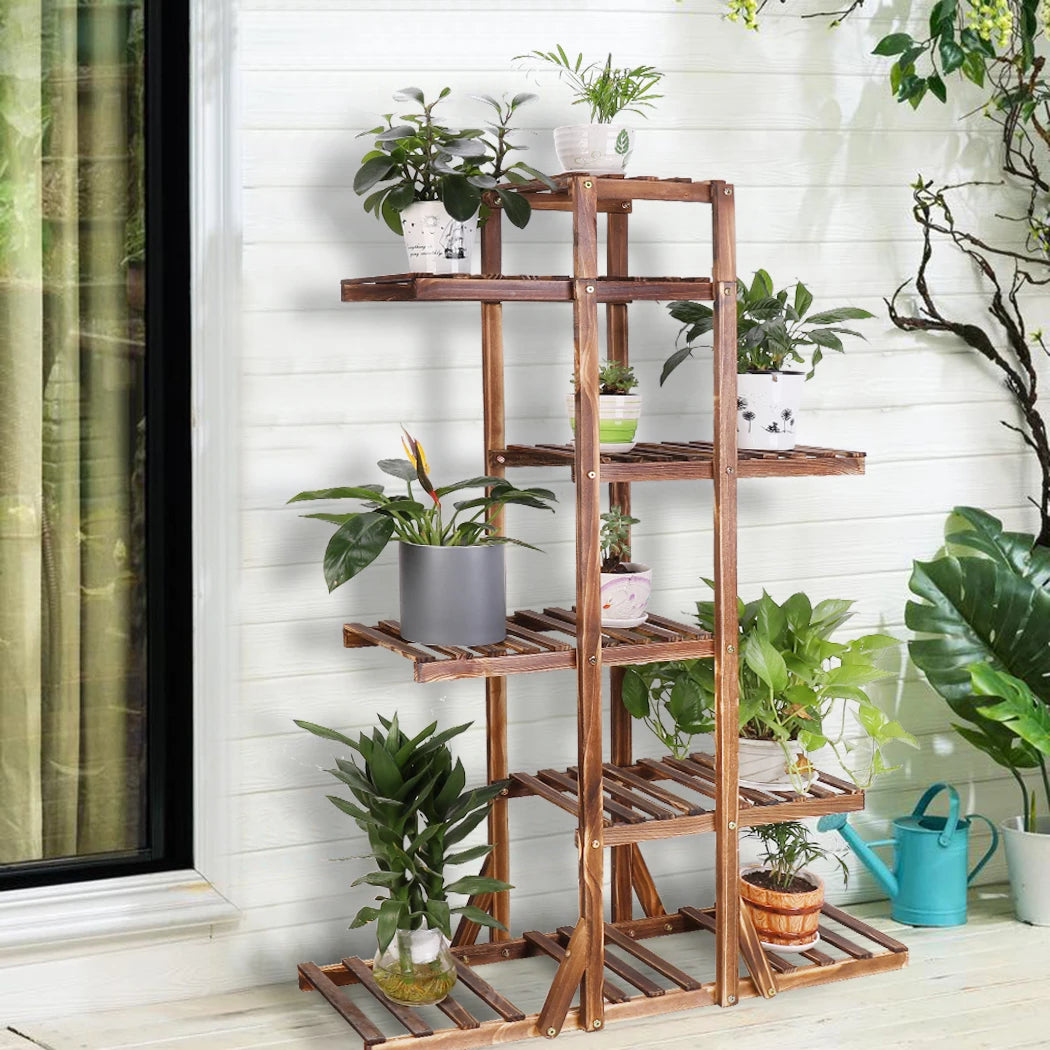 6 Tier Wooden Plant Stand Carbonized Wood Plant Stand Holder