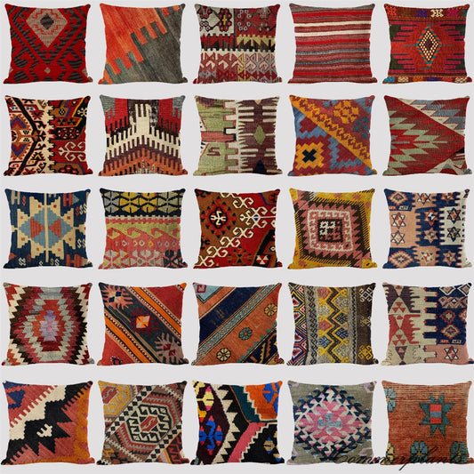 Bohemian Patterns Linen Cushion Pillow Cases - Multicolors