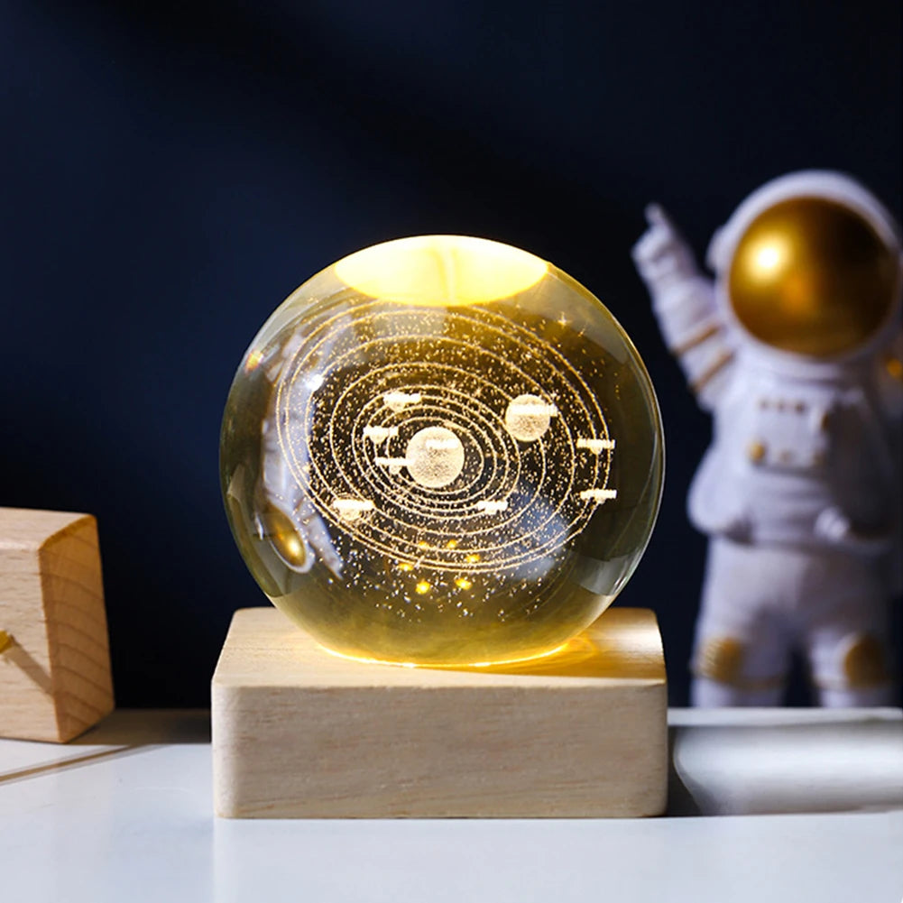 Cosmic Crystal Ball Night Light – 3D Engraved Space-Themed Glow