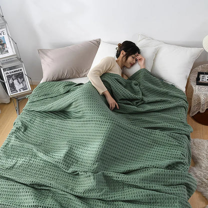 Summer Waffle Plaid Cotton Bed Blanket Throw Thin Quilt Knitted Bedspread Home Hotel Coverlets Green Pink Throw Blankets