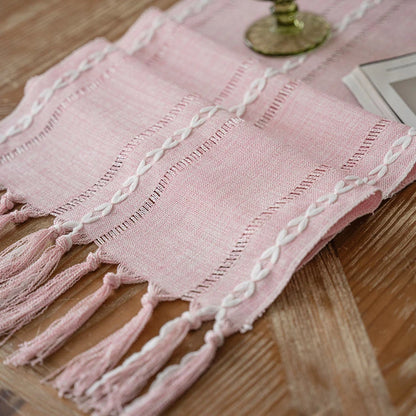 Table Runners Boho Rustic Tassels Farmhouse Braided Striped Cotton Linen for Dining Table Decoration