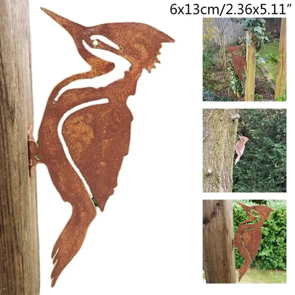 Elegant Garden Bird Rusty Metal Silhouette