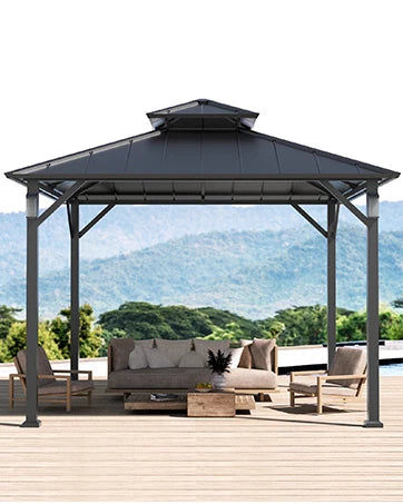 Outdoor Gazebo with Galvanized Steel Double Roof, Netting and Curtains for Patios