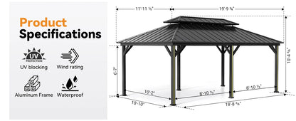 Outdoor Gazebo with Galvanized Steel Double Roof, Netting and Curtains for Patios