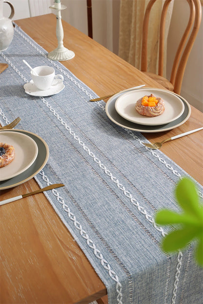 Table Runners Boho Rustic Tassels Farmhouse Braided Striped Cotton Linen for Dining Table Decoration