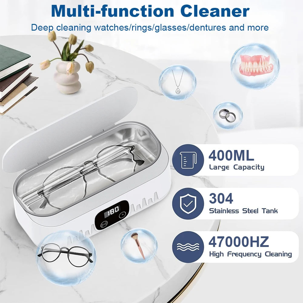 Ultrasonic Glasses Cleaner 47kHz High Frequency Vibration Ultrasonic Cleaner for Jewelry Watches Ultrasonic Ｗashing Machine