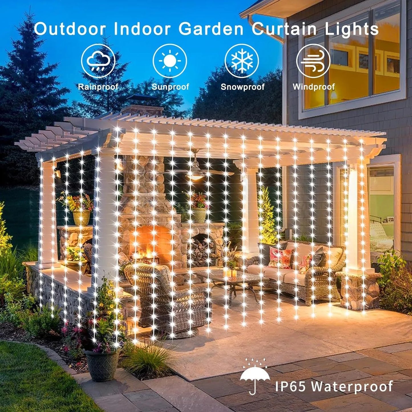 Solar Curtain Light Outdoor Waterproof Solar Fairy Garland String Lights Garden Yard Pavilion Wedding Party Holiday Decor Lights