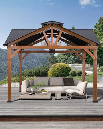 Outdoor Gazebo with Galvanized Steel Double Roof, Netting and Curtains for Patios