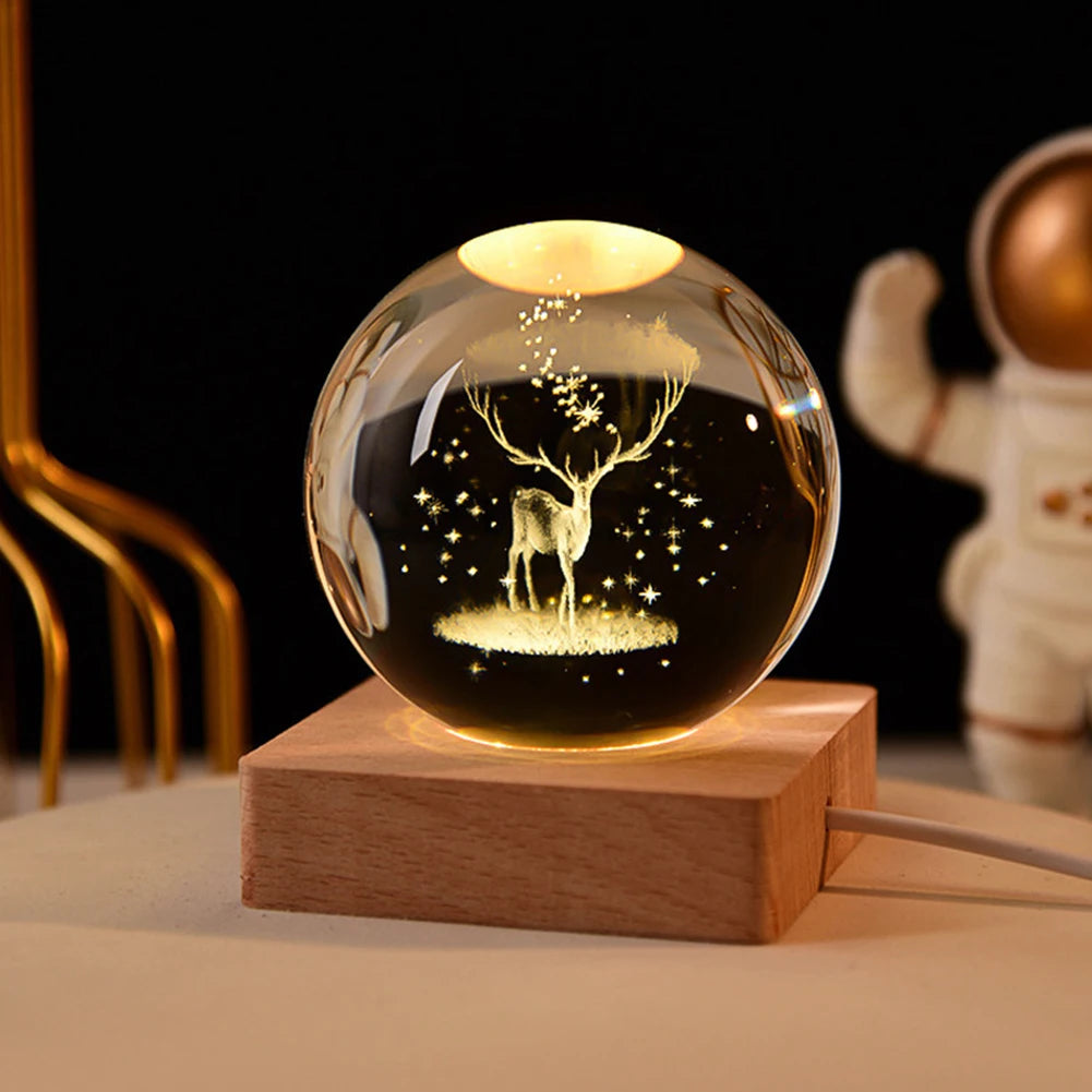 Cosmic Crystal Ball Night Light – 3D Engraved Space-Themed Glow