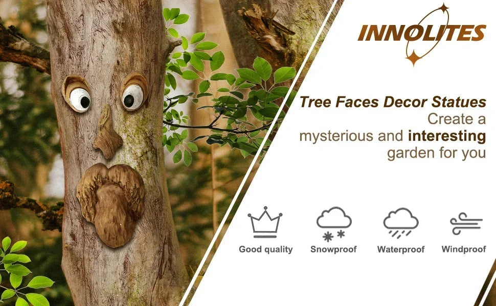 Outdoor Tree Face Statues Old Man Tree Hugger Bark Ghost Face Decoration Funny Yard Art Tree Decor Outdoor Garden Creative Props