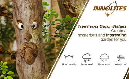 Outdoor Tree Face Statues Old Man Tree Hugger Bark Ghost Face Decoration Funny Yard Art Tree Decor Outdoor Garden Creative Props