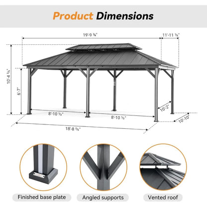 Outdoor Gazebo with Galvanized Steel Double Roof, Netting and Curtains for Patios