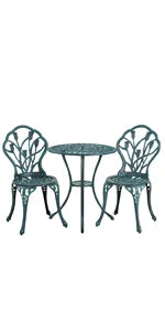 3-Piece Outdoor Bistro Set w/Rose Design, Rust-Resistant Cast Aluminum Table and Chairs   table and chairs set