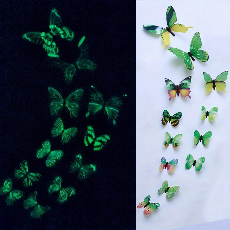 New 12Pcs Fashion 3D Luminous Butterfly Creative Wall Sticker For DIY Wall Stickers Modern Wall Art Home Decorations DIY Gift