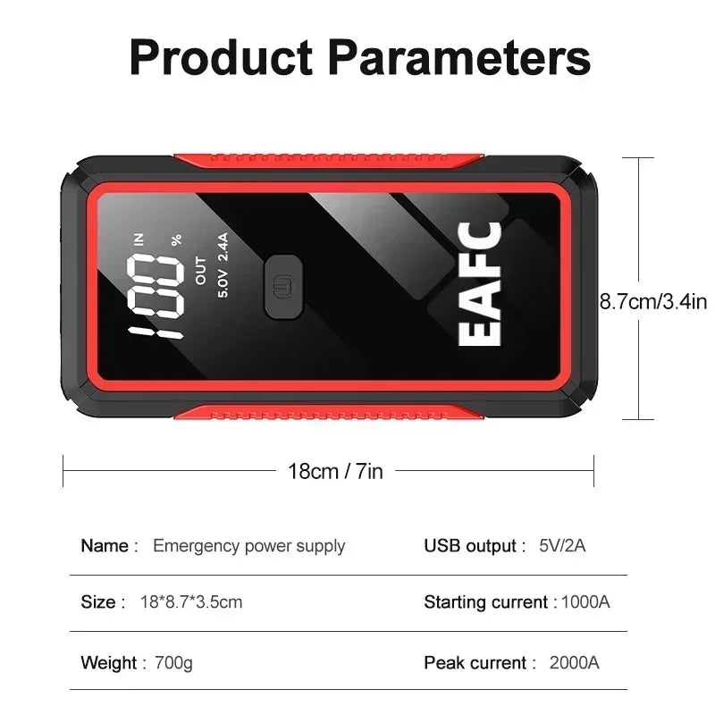 EAFC 600A and 2000A Jump Starter, Power Bank and Portable Charger. Starting Device For 6.0L/4.0L Emergency Car Battery Jump Starter