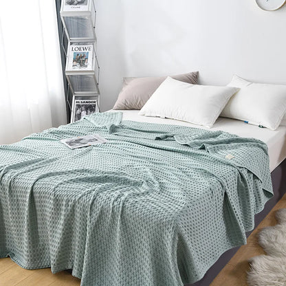 Summer Waffle Plaid Cotton Bed Blanket Throw Thin Quilt Knitted Bedspread Home Hotel Coverlets Green Pink Throw Blankets