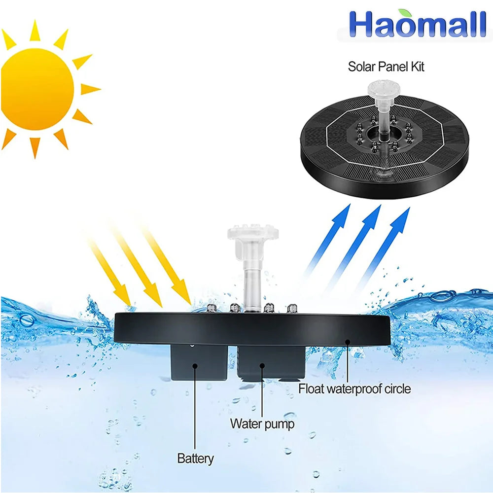 Outdoor Solar Water Fountain Floating Bird Bath Garden Pool Pond Waterfall Fountain Solar Panel Powered Water Pump