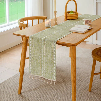 Table Runners Boho Rustic Tassels Farmhouse Braided Striped Cotton Linen for Dining Table Decoration