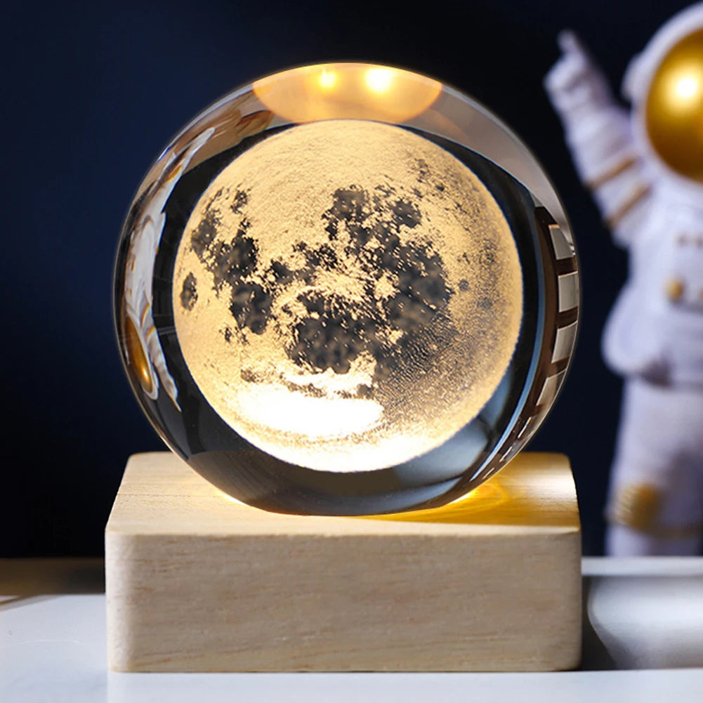 Cosmic Crystal Ball Night Light – 3D Engraved Space-Themed Glow