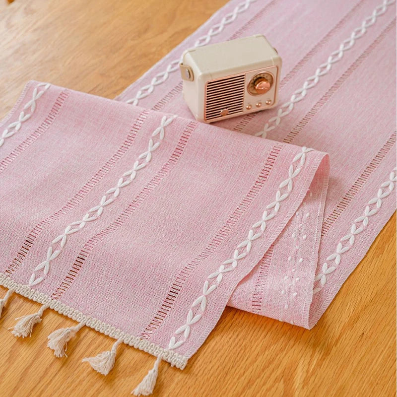 Table Runners Boho Rustic Tassels Farmhouse Braided Striped Cotton Linen for Dining Table Decoration