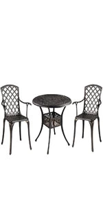 3-Piece Outdoor Bistro Set w/Rose Design, Rust-Resistant Cast Aluminum Table and Chairs   table and chairs set