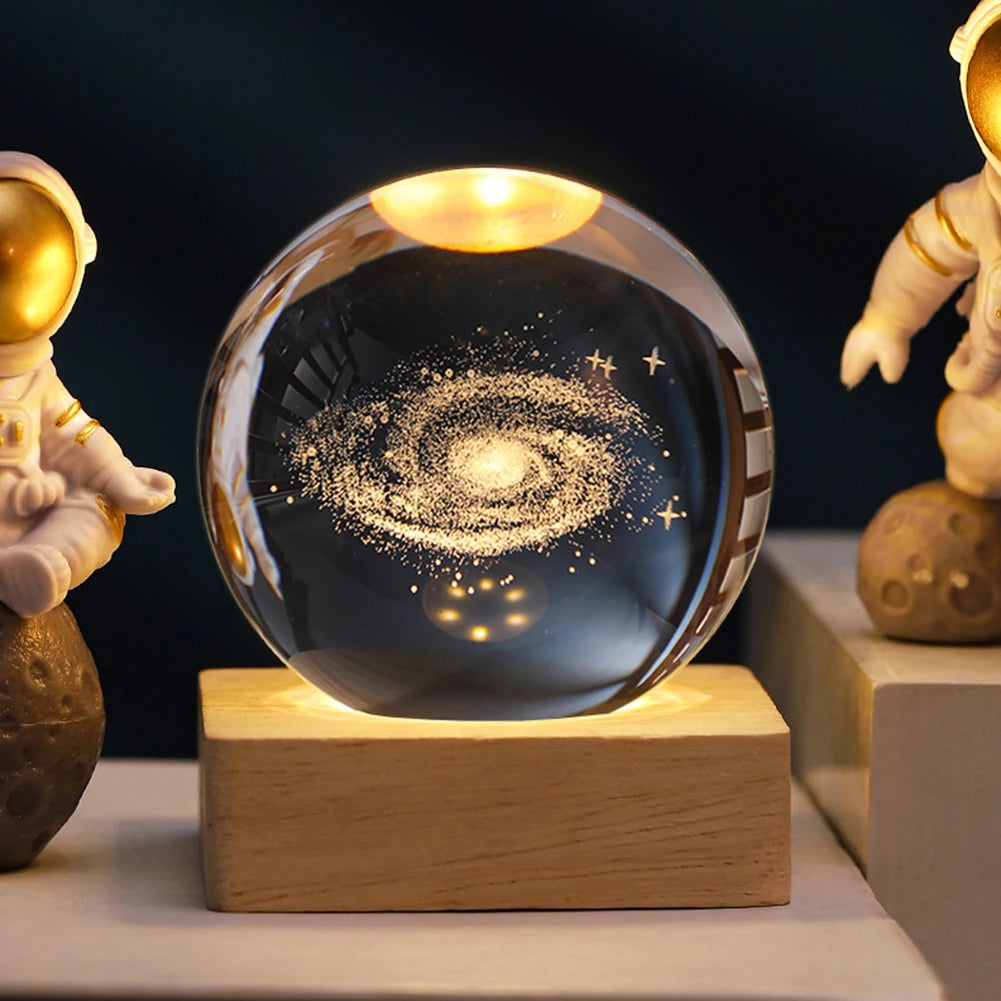 Cosmic Crystal Ball Night Light – 3D Engraved Space-Themed Glow