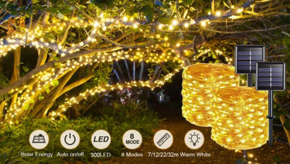 Solar Curtain Light Outdoor Waterproof Solar Fairy Garland String Lights Garden Yard Pavilion Wedding Party Holiday Decor Lights