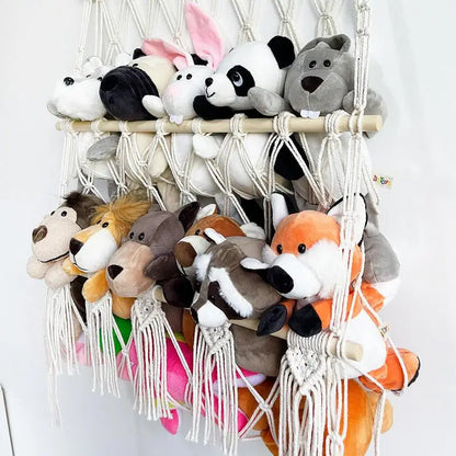 Stuffed Animal Hammock Double Layer Macrame Hammock Net Toys Storage Boho Decor Organize Storage Mesh Holder for Kids room