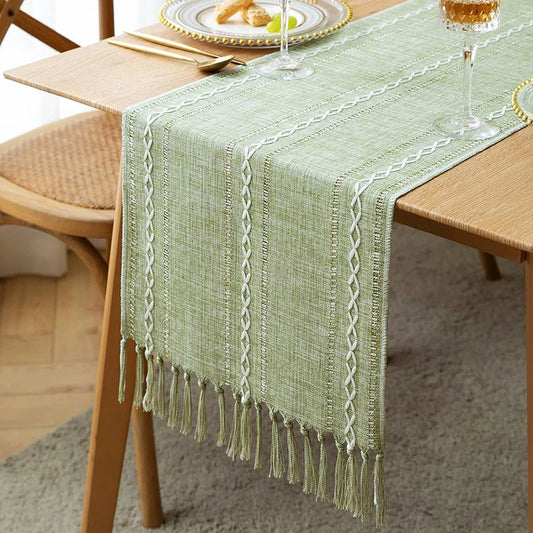 Table Runners Boho Rustic Tassels Farmhouse Braided Striped Cotton Linen for Dining Table Decoration