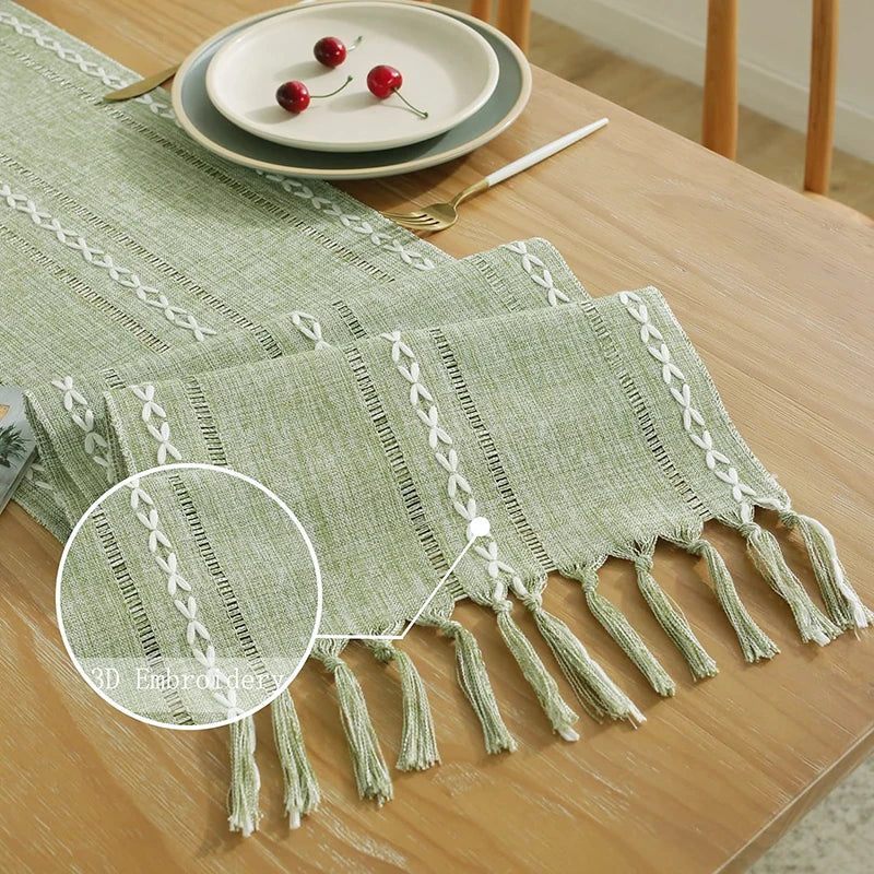 Table Runners Boho Rustic Tassels Farmhouse Braided Striped Cotton Linen for Dining Table Decoration