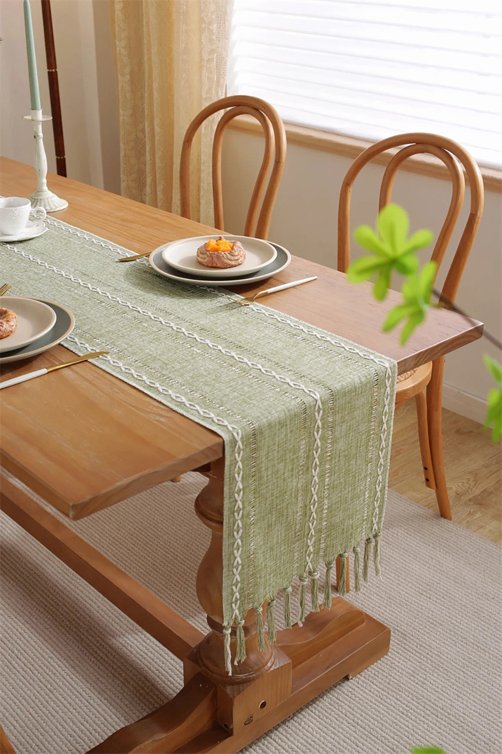 Table Runners Boho Rustic Tassels Farmhouse Braided Striped Cotton Linen for Dining Table Decoration