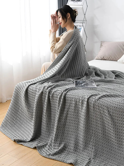 Summer Waffle Plaid Cotton Bed Blanket Throw Thin Quilt Knitted Bedspread Home Hotel Coverlets Green Pink Throw Blankets