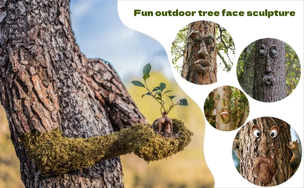 Outdoor Tree Face Statues Old Man Tree Hugger Bark Ghost Face Decoration Funny Yard Art Tree Decor Outdoor Garden Creative Props