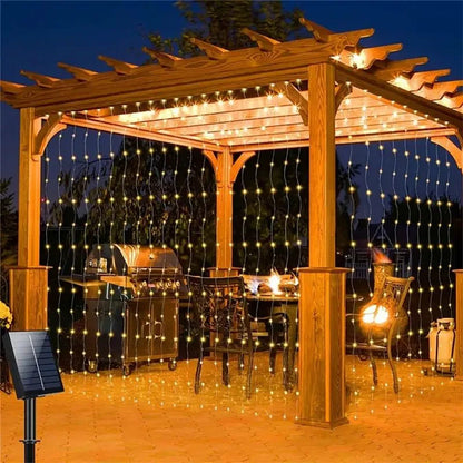 Solar Curtain Light Outdoor Waterproof Solar Fairy Garland String Lights Garden Yard Pavilion Wedding Party Holiday Decor Lights