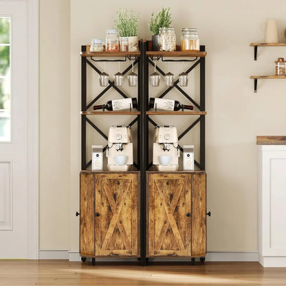 Corner Bar Cabinet with Glass & Wine Holder, 5-Tiers Liquor Cabinet Bar