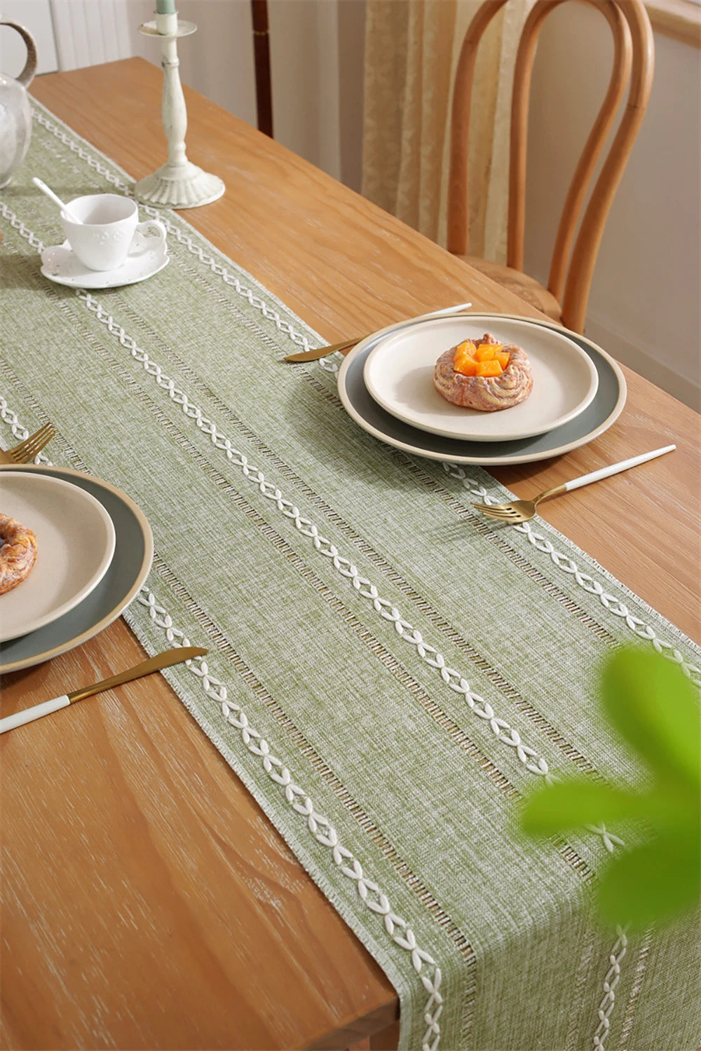 Table Runners Boho Rustic Tassels Farmhouse Braided Striped Cotton Linen for Dining Table Decoration