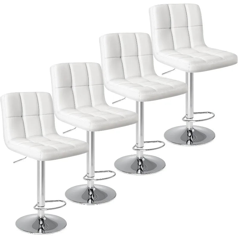 Set of 2 or 4, Armless White Adjustable Swivel Barstools