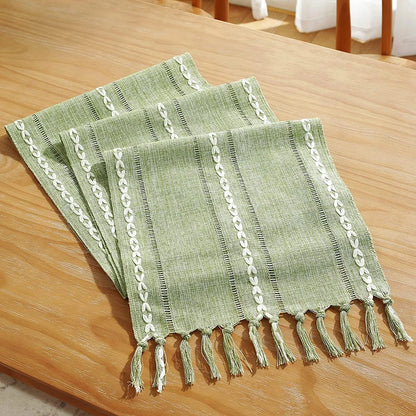 Table Runners Boho Rustic Tassels Farmhouse Braided Striped Cotton Linen for Dining Table Decoration