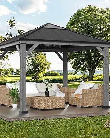 Outdoor Gazebo with Galvanized Steel Double Roof, Netting and Curtains for Patios