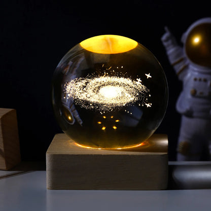 Cosmic Crystal Ball Night Light – 3D Engraved Space-Themed Glow