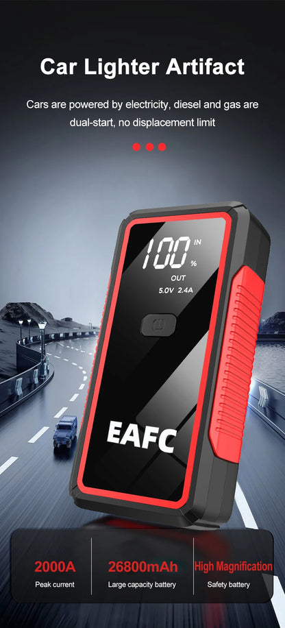 EAFC 600A and 2000A Jump Starter, Power Bank and Portable Charger. Starting Device For 6.0L/4.0L Emergency Car Battery Jump Starter