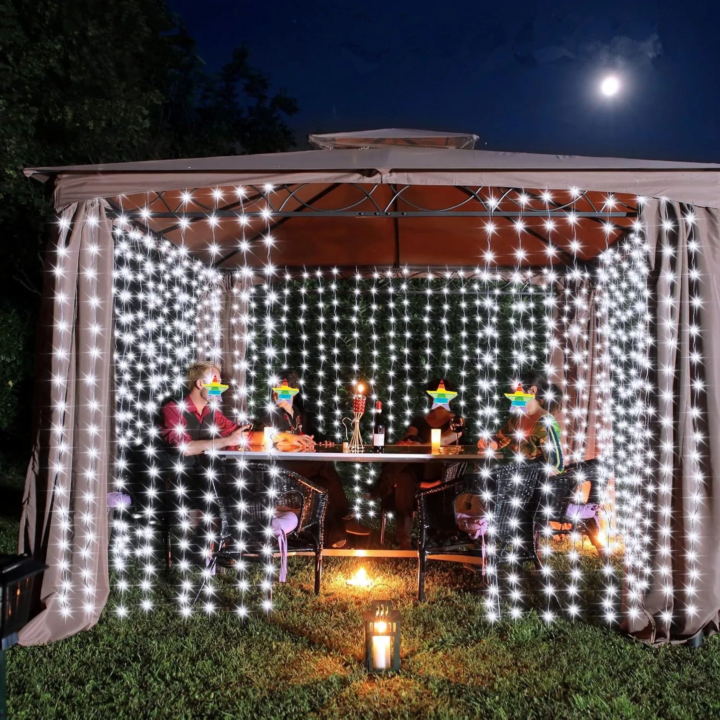 Solar Curtain Light Outdoor Waterproof Solar Fairy Garland String Lights Garden Yard Pavilion Wedding Party Holiday Decor Lights