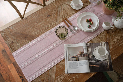 Table Runners Boho Rustic Tassels Farmhouse Braided Striped Cotton Linen for Dining Table Decoration