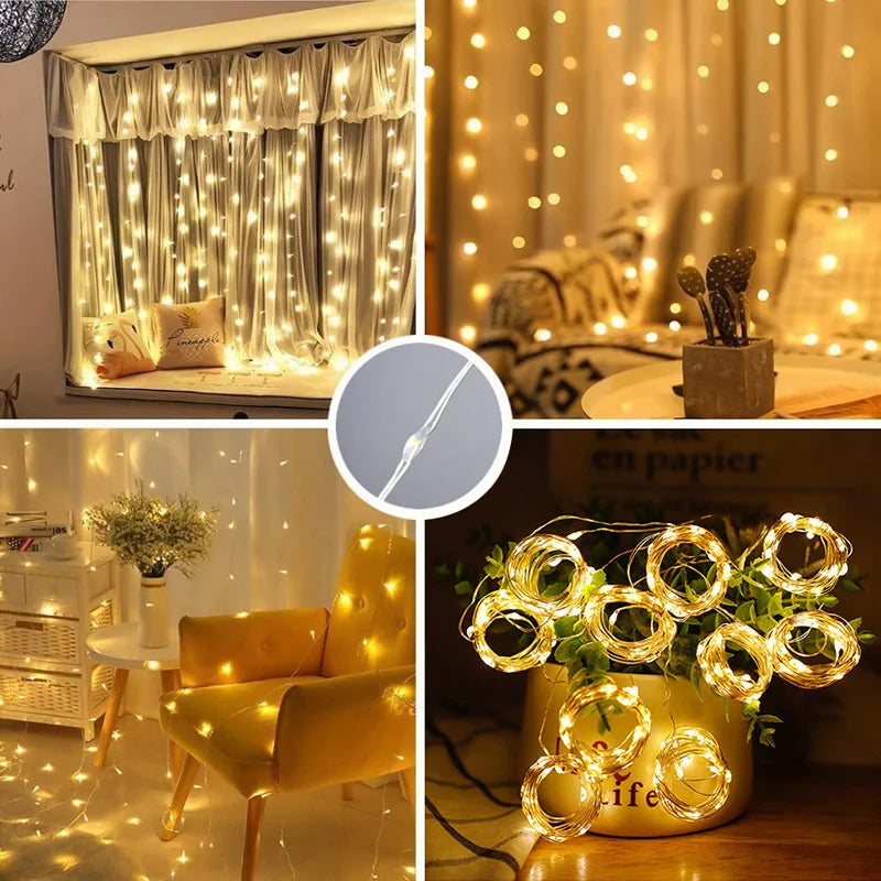 Solar Curtain Light Outdoor Waterproof Solar Fairy Garland String Lights Garden Yard Pavilion Wedding Party Holiday Decor Lights