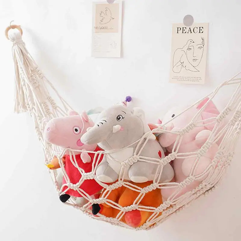 Macrame Hammock Net Toys Storage Boho Decor Children Room Toys Stuffed Animals Toys Hammock Net Organize Bohemia Storage Holder