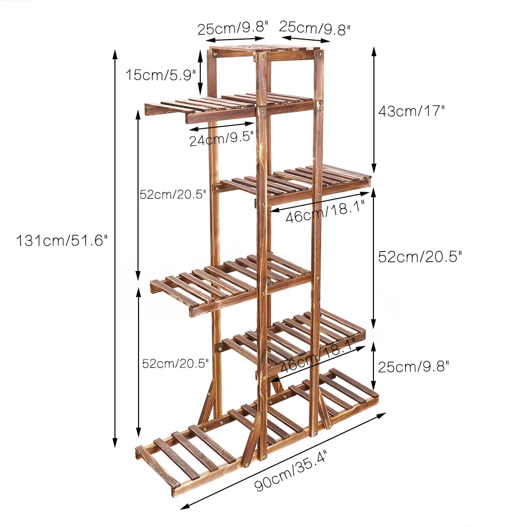 6 Tier Wooden Plant Stand Carbonized Wood Plant Stand Holder