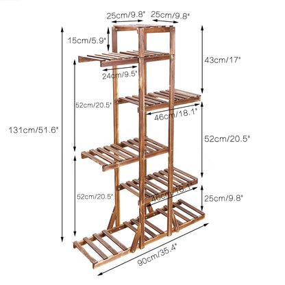 6 Tier Wooden Plant Stand Carbonized Wood Plant Stand Holder